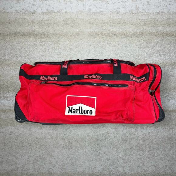 Marlboro Other - Vintage 90s Marlboro Duffle Bag 30x16x12 Crimson Red Nylon Canvas Rolling Bag